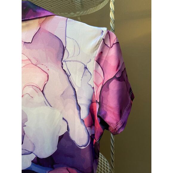Yata Shirt Abstract Purple Short Sleeve Golf Polo with V Neck and Collar small - Picture 8 of 10